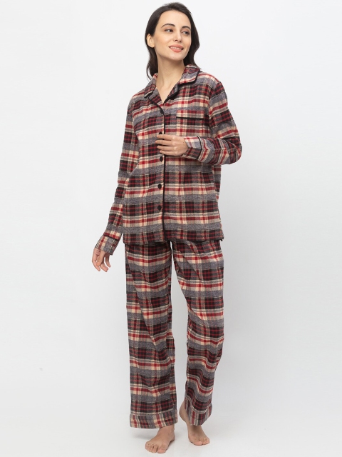

Nick&Jess Women Beige & Red Checked Night Suit