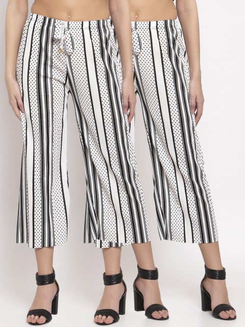 

KLOTTHE Women Pack Of 2 White & Black Striped Wide Leg Palazzos