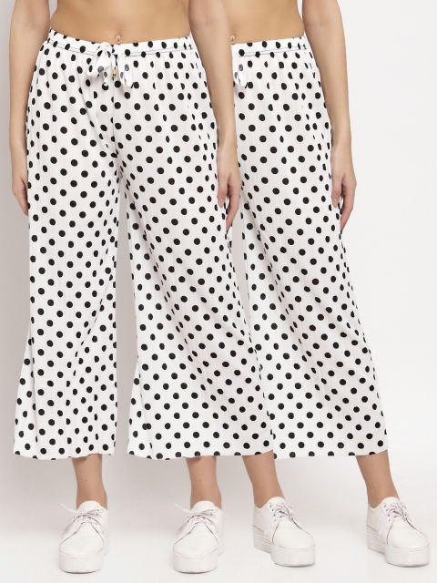 

KLOTTHE Women Pack of 2 White & Black Polka Dot Printed Wide Leg Palazzos