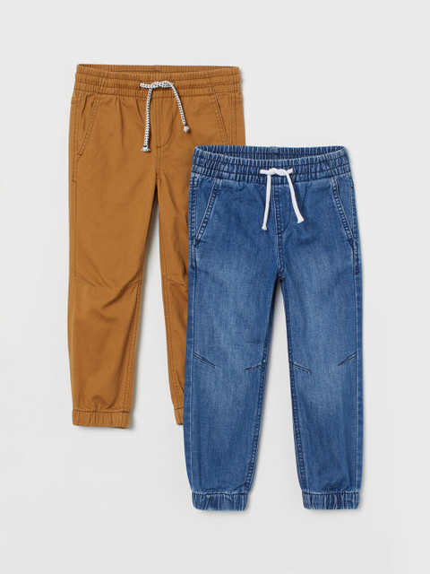 

H&M Boys Blue & Khaki Brown 2-Pack Twill Joggers