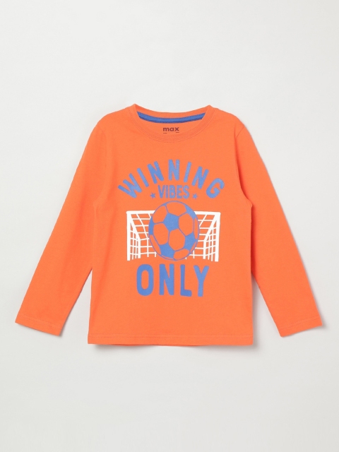 

max Boys Orange Printed Round Neck T-shirt