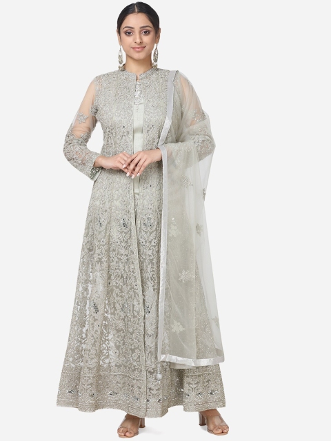 

BOMBAY SELECTIONS Women Grey Yoke Design Kurta with Trousers & Dupatta