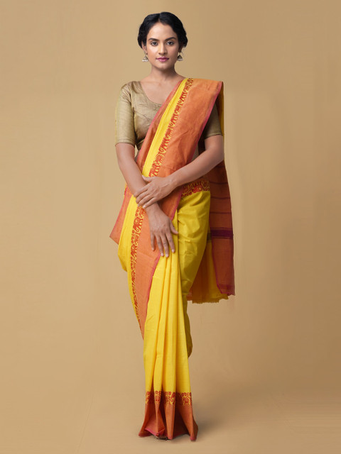 

Unnati Silks Yellow Cotton Woven Design Kanjeevaram Saree