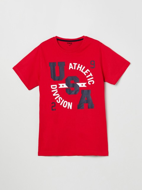 

max Boys Red Printed Round Neck T-shirt