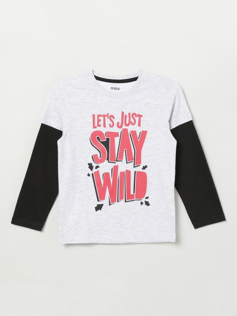 

max Boys Grey & Orange Printed Round Neck T-shirt