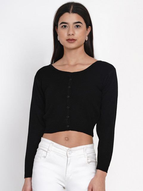 

FABNEST Women Black Solid Acrylic Cropped Top