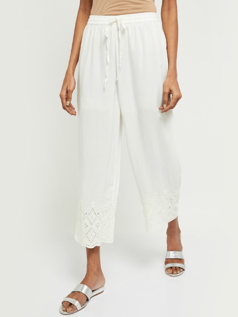 

max Women White Self-Design Flared Palazzos