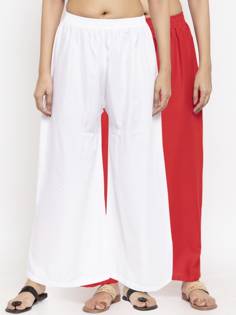 

NEUDIS by Dhrohar Women Pack Of 2 Solid Flared Palazzos, White