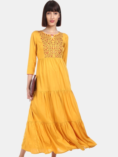 

Anahi Women Yellow Embroidered A-Line Kurta
