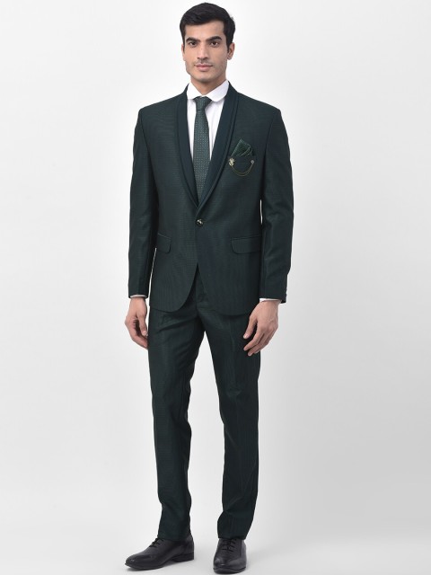 

LUXURAZI Men Green Solid Tailored-Fit Single-Breasted Partywear Suit