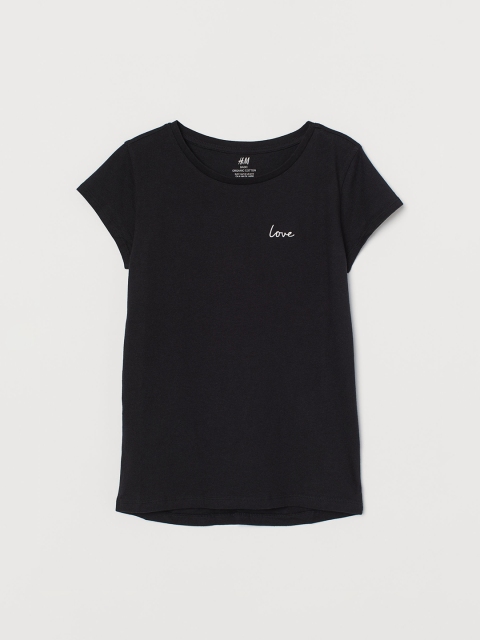 

H&M Girls Black Solid Cotton T-Shirt