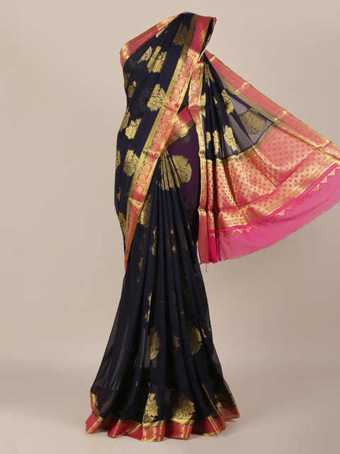 

Pothys Navy Blue and Pink Woven Design Saree