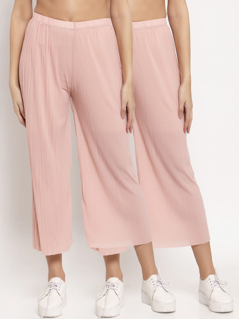

KLOTTHE Women Pack Of 2 Peach-Coloured Solid Wide Leg Palazzos