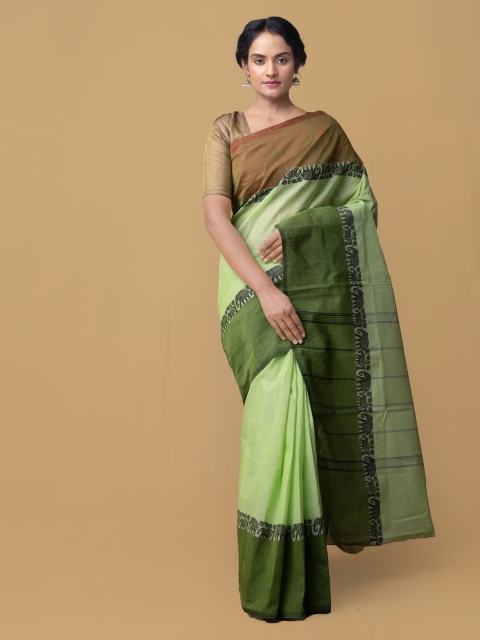 

Unnati Silks Women's Pure Handloom kanchi Cotton Saree, Green