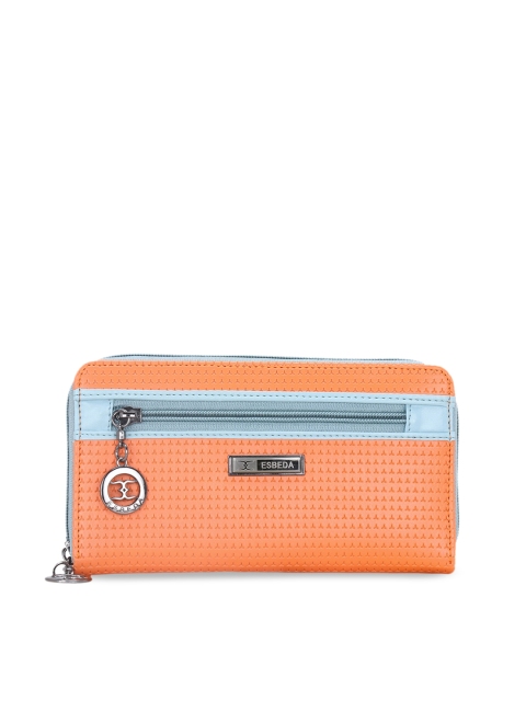 

ESBEDA Women Orange & Grey Textured Zip Around Wallet