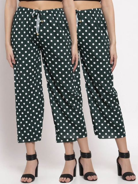 

KLOTTHE Women Pack Of 2 Green & White Printed Wide Leg Palazzos