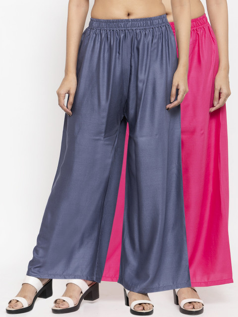 

NEUDIS by Dhrohar Women Pack Of 2 Solid Flared Palazzos, Grey