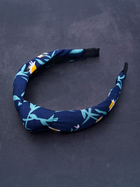 

Golden Peacock Blue & White Printed Knot Design Hairband