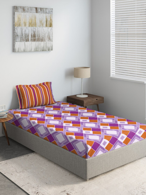 

DDecor Purple & Brown Geometric 144 TC Cotton Single Bedsheet With Pillow Cover