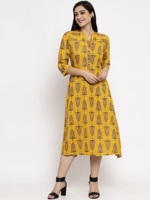 

Ayaany Women Yellow Printed A-Line Dress
