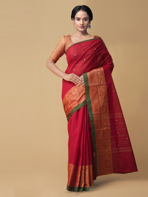 

Unnati Silks Red Pure Cotton Solid Chettinad Saree