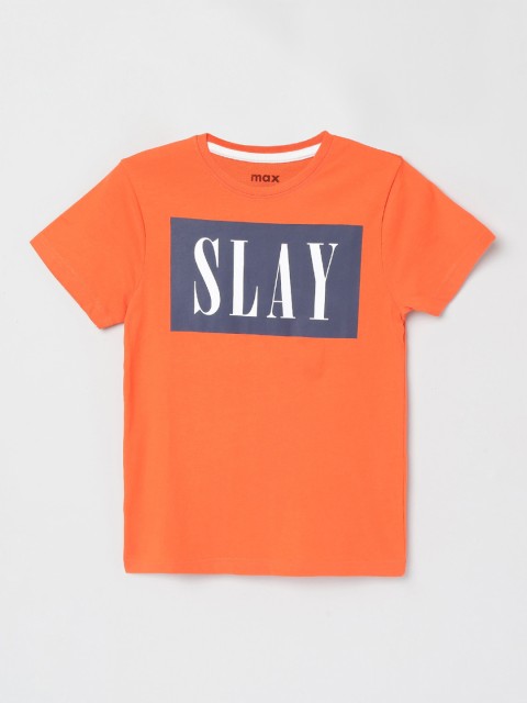

max Boys Orange Printed Round Neck T-shirt