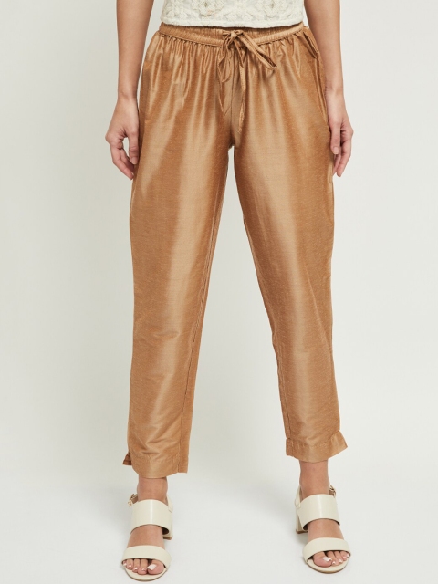 

max Women Gold-Coloured Regular Fit Solid Regular Trousers