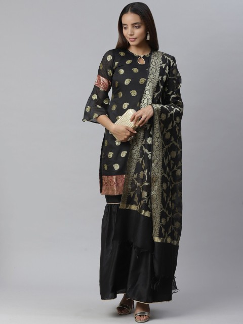 

Chhabra 555 Women Black Woven Design Kurta with Sharara & Dupatta
