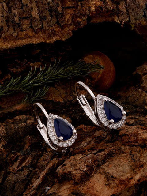 

Voylla Silver-Toned & Blue Silver Plated Handcrafted Contemporary Drop Earrings