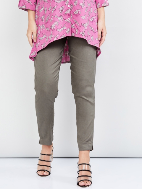 

max Women Grey Regular Fit Solid Regular Trousers