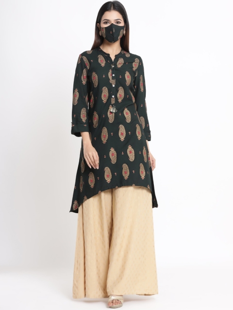 

Juniper Women Green & Gold-Toned Embellished A-Line Kurta