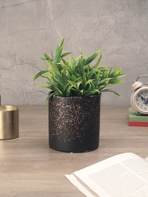 

OddCroft Black & Gold-Toned Speckled Goldburst Ceramic Planter