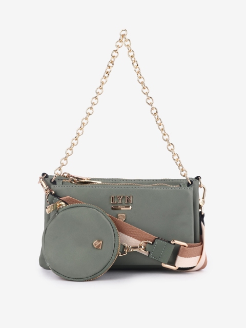 

LYN Olive Green Solid Handheld Bag With Pouch