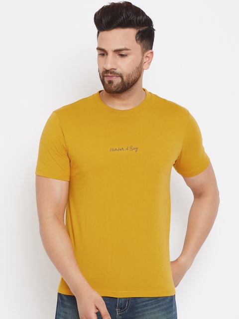 

HARBORNBAY Men Mustard Yellow Solid Round Neck T-shirt