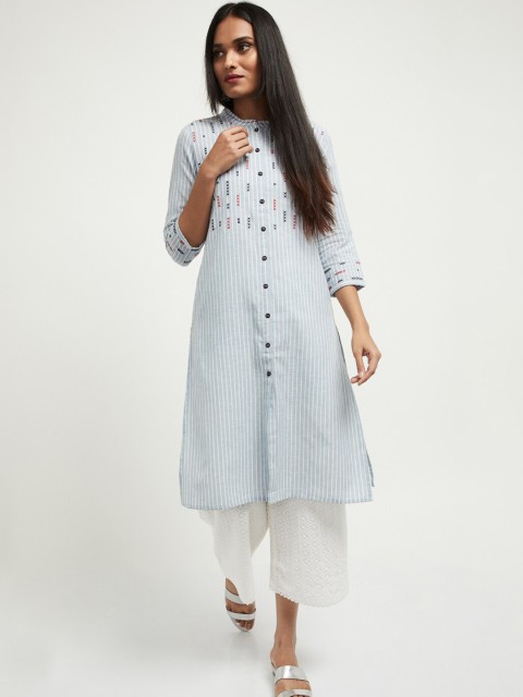 

max Women Blue & White Striped Straight Kurta