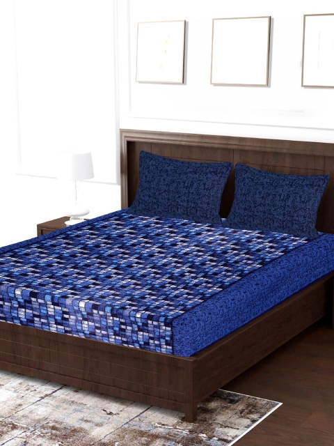 

Tistabene Blue & Grey Printed 144 TC 1 King Bedsheet With 2 Pillow Covers