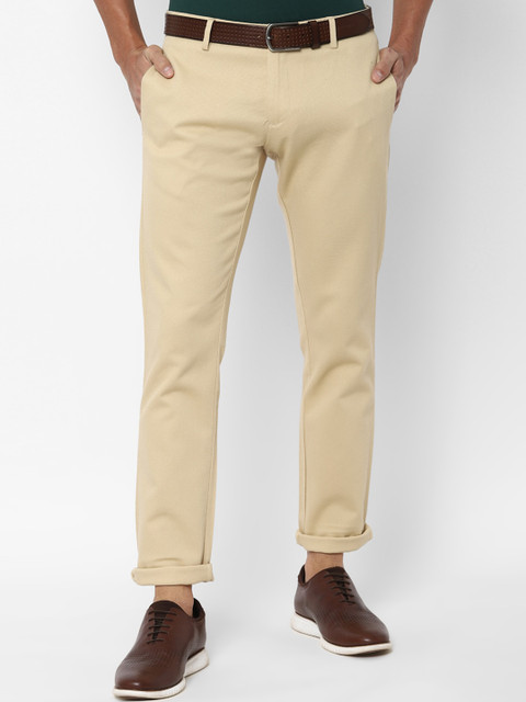 

Allen Solly Men Beige Slim Fit Solid Regular Cotton Trousers