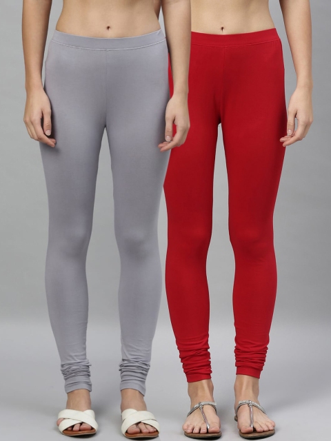 

Kryptic Women Pack Of 2 Solid Churidar-Length Leggings, Grey