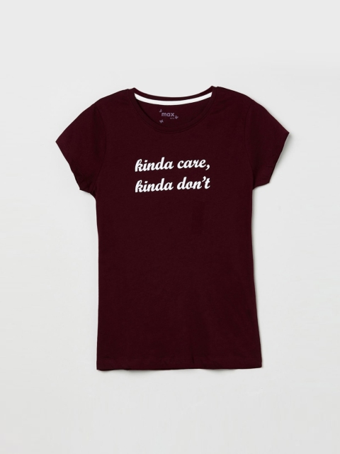 

max Girls Burgundy Printed Round Neck T-shirt