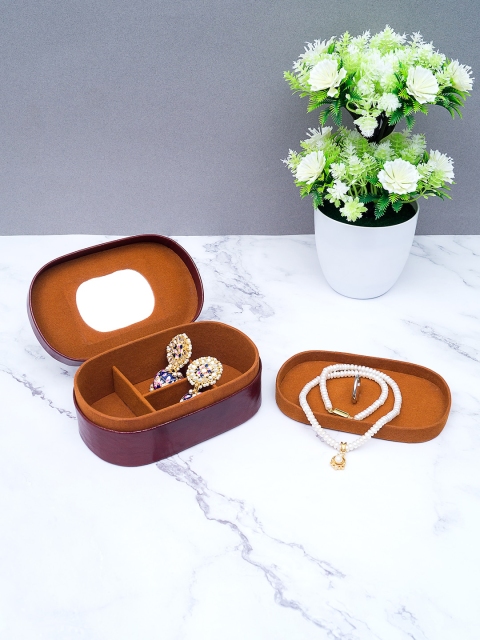 

Golden Peacock Burgundy & Orange Printed Leather Jewellery Organizer Box