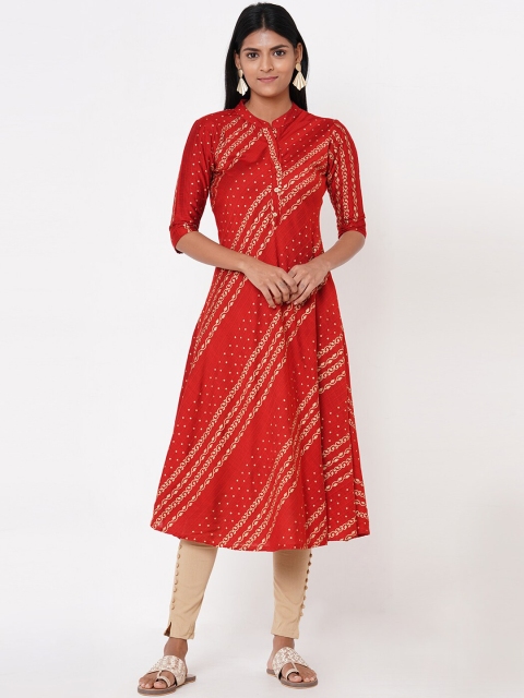 

FASHOR Women Red Printed A-Line Kurta