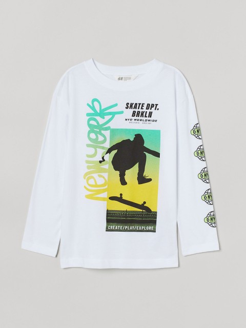 

H&M Boys White Printed Jersey Top