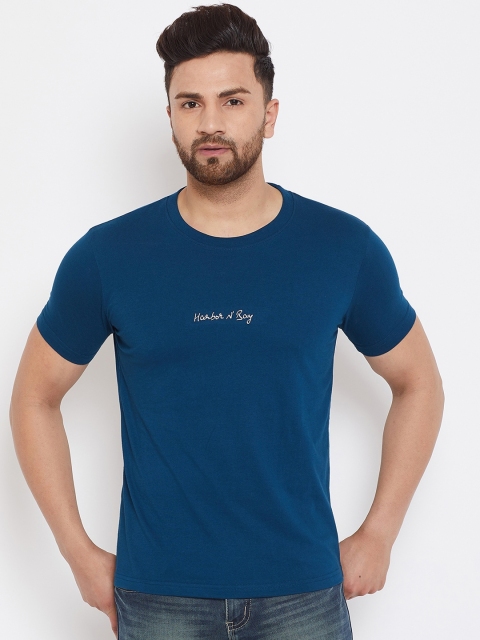 

HARBORNBAY Men Blue Solid Round Neck T-shirt