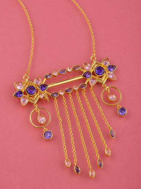 

Studio Voylla Gold-Plated Purple Blush Tasselled Gems Studded Necklace