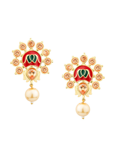 

Voylla Red Gold Plated Handcrafted Classic Drop Earrings