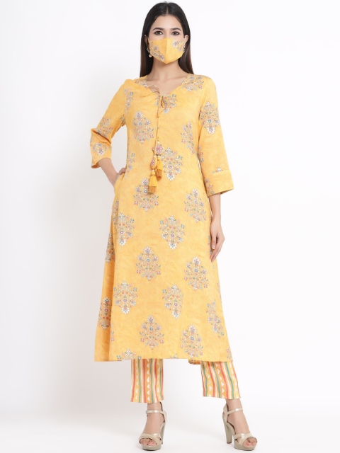 

Juniper Women Mustard Printed Kurta with Pyjamas