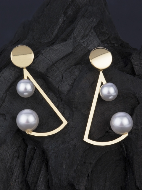 

E2O Gold-Toned & Gold-Toned Contemporary Drop Earrings