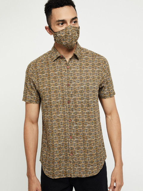 

max Men Brown Regular Fit Printed Casual Shirt