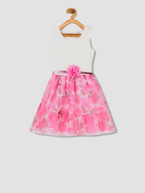 

The Childrens Place Girls White Printed Fit and Flare Dress