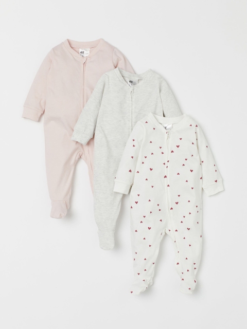 

H&M Kids Multicoloured Printed 3-Pack Zip-Up Pyjamas, White